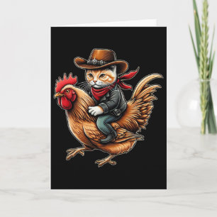 Cowboy-Katze reitet auf Huhn Lustiges Western-Vint Karte