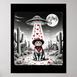 Cowboy-Katze-Ufo-Meme Lustige Katze-Ufos Valentins Poster