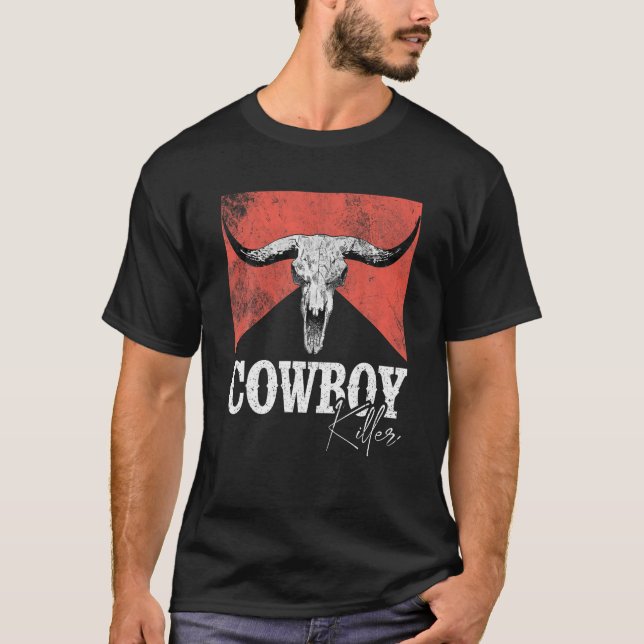 Cowboy Killers Bull Skull Howdy Punchy Western Cou T-Shirt (Vorderseite)