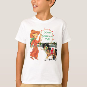 Cowboy-Kind mit Seil-und Pferdefeiertags-T - Shirt