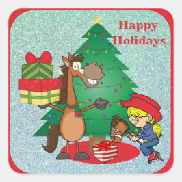 Cowboy Kinder und Cartoon Quadratischer Aufkleber