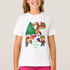 Cowboy Kinder und Pferde Cartoon T - Shirt