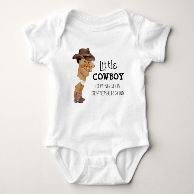 Cowboy kommt bald Schwangerschaftsankündigung Baby Strampler (Vorderseite)