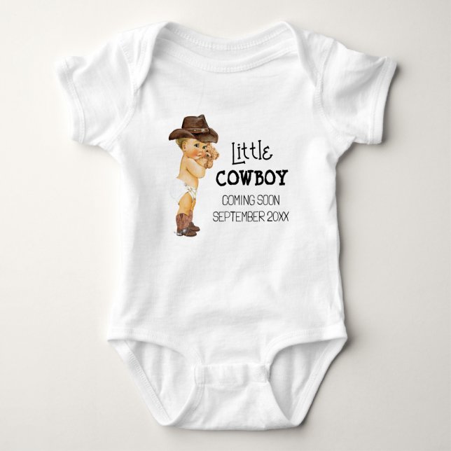 Cowboy kommt bald Schwangerschaftsankündigung Baby Strampler (Vorderseite)