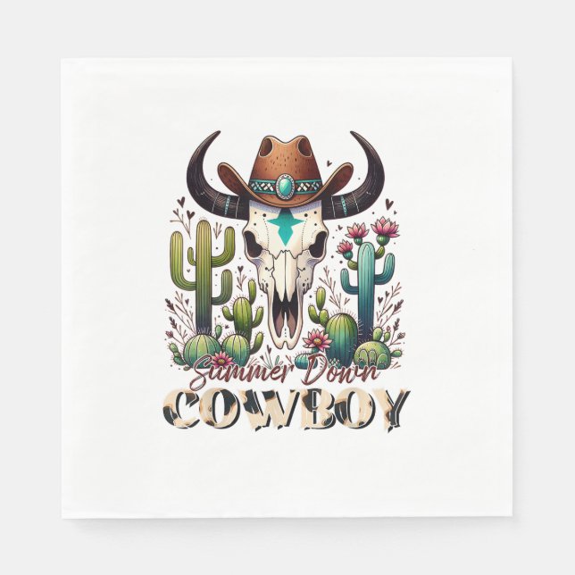 Cowboy-Kuh Skull-Western-Kaktus Serviette (Vorderseite)
