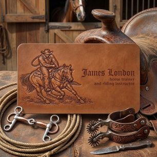 Cowboy Leder Rustikal Pferdetrainer Visitenkarte