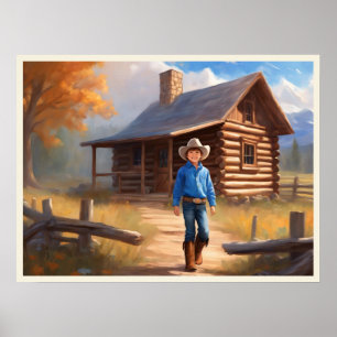 Cowboy Log Kabin Boy's Bedroom Art Poster