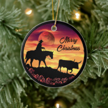 Cowboy & Longhorn Steer Weihnachtsdekoration Keram
