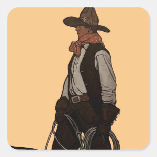 Cowboy Magazine Cover von NC Wyeth Quadratischer Aufkleber