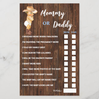 Cowboy-Mama oder Vater Said Baby Shooting Game Car Flyer