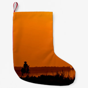 Cowboy Männer reiten bei Sonnenuntergang Vintagen Kleiner Weihnachtsstrumpf