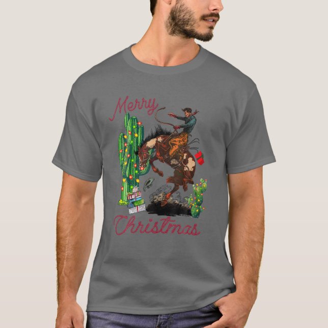 Cowboy Merry Christmas Desert Cactus Lasso Western T-Shirt (Vorderseite)