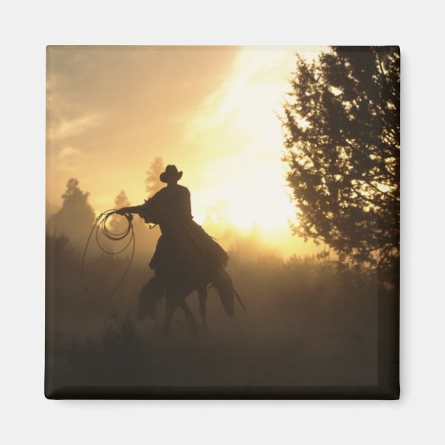 Cowboy mit Lasso in Sunset Magnet (Vorne)