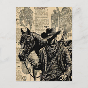 Cowboy mit Pferdesattel Western Art Postkarte