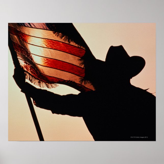 Cowboy mit US Flagge, Silhouette Poster (Vorne)