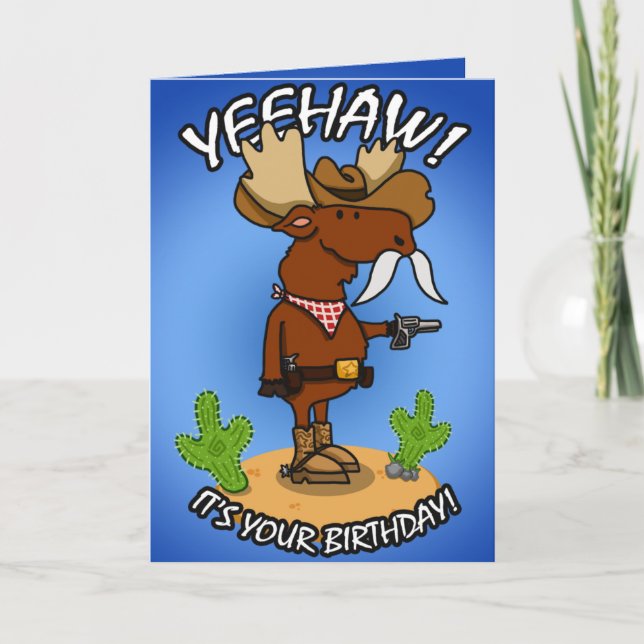 Cowboy Moose Birthday Card Karte (Vorderseite)