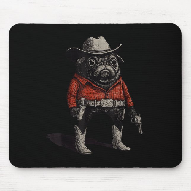 Cowboy Mops Dog Funny Western Outfit Red Mops Cowb Mousepad (Vorne)