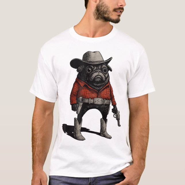 Cowboy Mops Dog Western Outfit Red Mops Cowboy T-Shirt (Vorderseite)