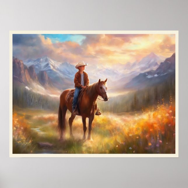 Cowboy Mountain Valley Boy's Bedroom Art Poster (Vorne)