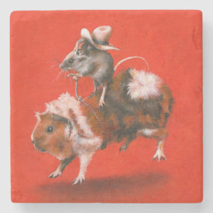 Cowboy Mouse Riding Guinea Schweinestein Untersetz Steinuntersetzer