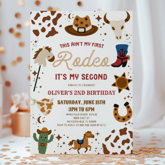 Cowboy My Second Rodeo 2. Geburtstags-Party Einladung