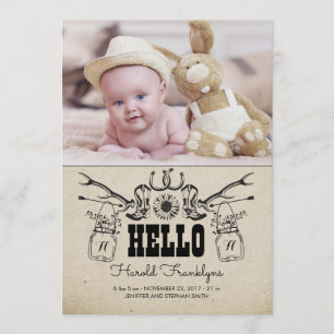 Cowboy-neugeborene Baby-Foto-Geburts-Mitteilung Ankündigung