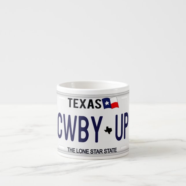 Cowboy oben!  CWBY UP Texas-Kfz-Kennzeichen Espressotasse (Vorderseite)