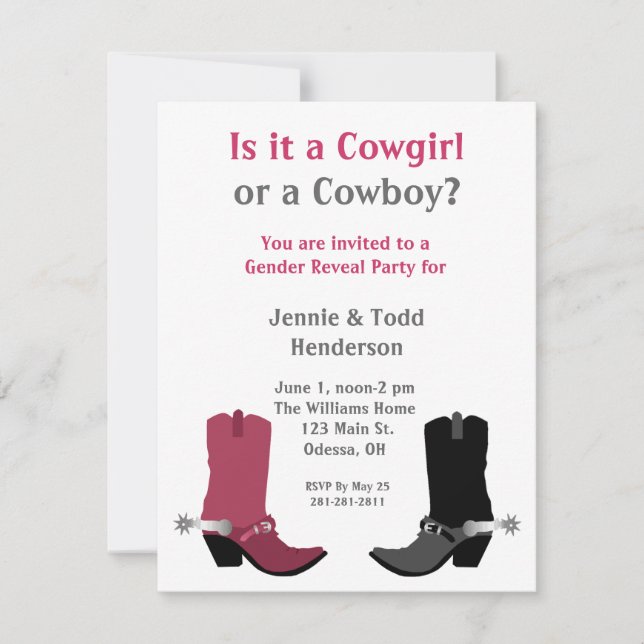 Cowboy oder Cowgirl? Geschlecht decken Party Einladung (Vorderseite)