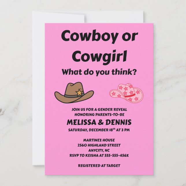 Cowboy oder Cowgirl Geschlecht offenbaren Party Einladung (Vorderseite)