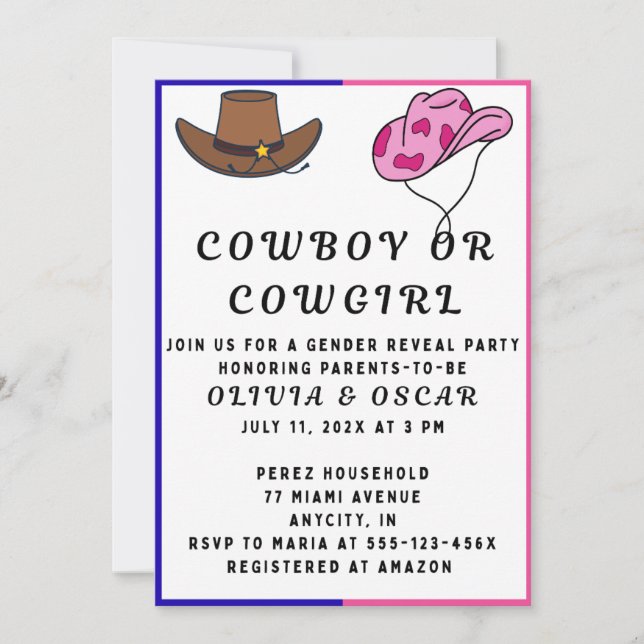 Cowboy oder Cowgirl Geschlecht offenbaren Party Einladung (Vorderseite)