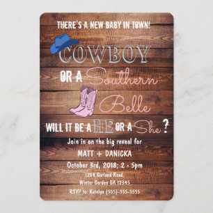 Cowboy oder Southern Belle Gender Reveal Baby Dusc Einladung
