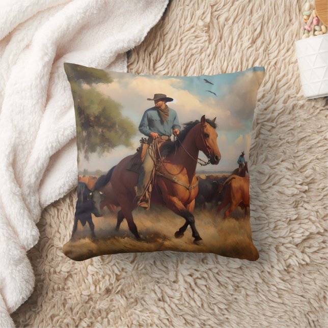 Cowboy on Bay Horse Kissen (Decke)