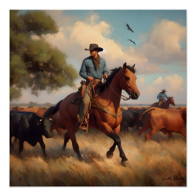 Cowboy on Bay Horse Poster (Vorderseite)
