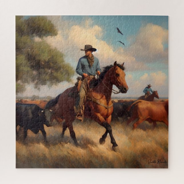 Cowboy on Bay Horse Puzzle (Vertikal)