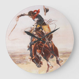 Cowboy on Bucking Bronco Große Wanduhr
