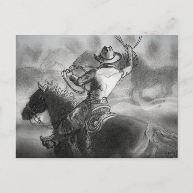 Cowboy on Horse Artwork Postkarte (Vorderseite)