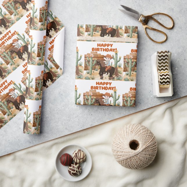 Cowboy on Horse Birthday Party Geschenkpapier (Kunsthandwerk)