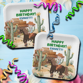 Cowboy on Horse Birthday Party Pappteller