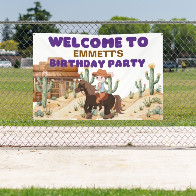 Cowboy on Horse Birthday Party Willkommen Banner (InSitu)