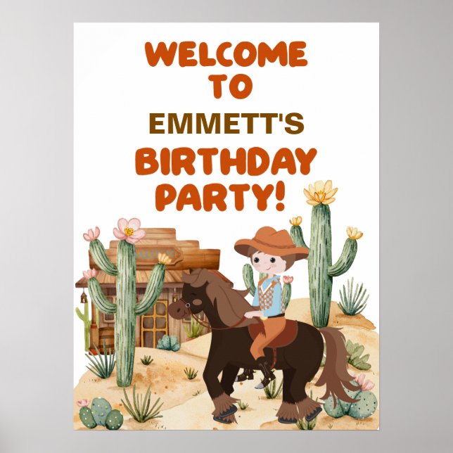 Cowboy on Horse Birthday Party Willkommen Poster (Vorne)