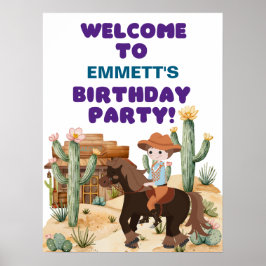Cowboy on Horse Birthday Party Willkommen Poster