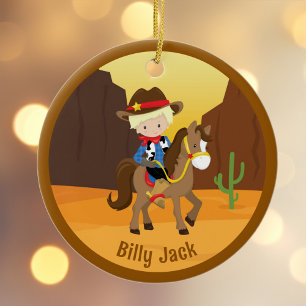 Cowboy on Horse Custom Western Kinder Weihnachten Keramik Ornament