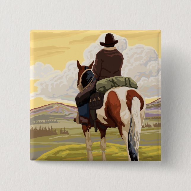 Cowboy on Horseback Vintage Travel Poster Button (Vorderseite)