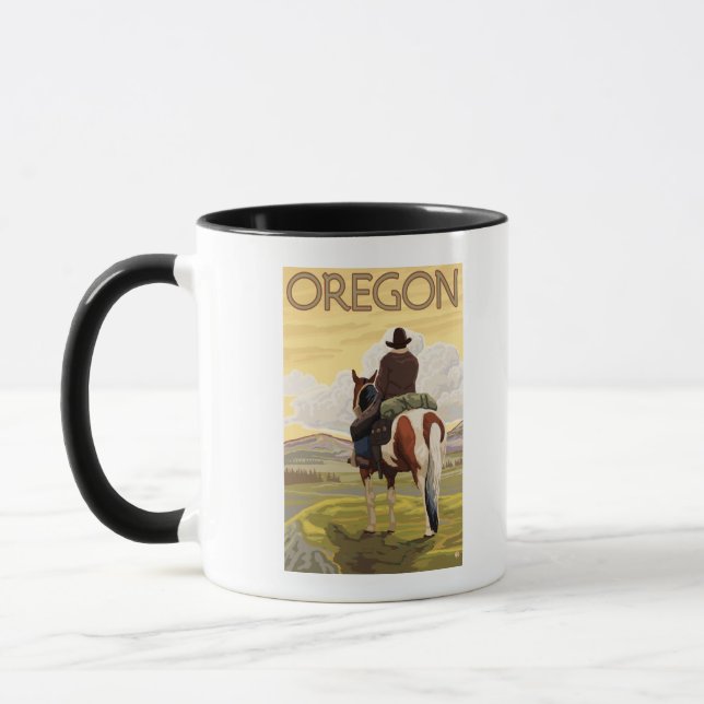 Cowboy on Horseback Vintage Travel Poster Tasse (Links)