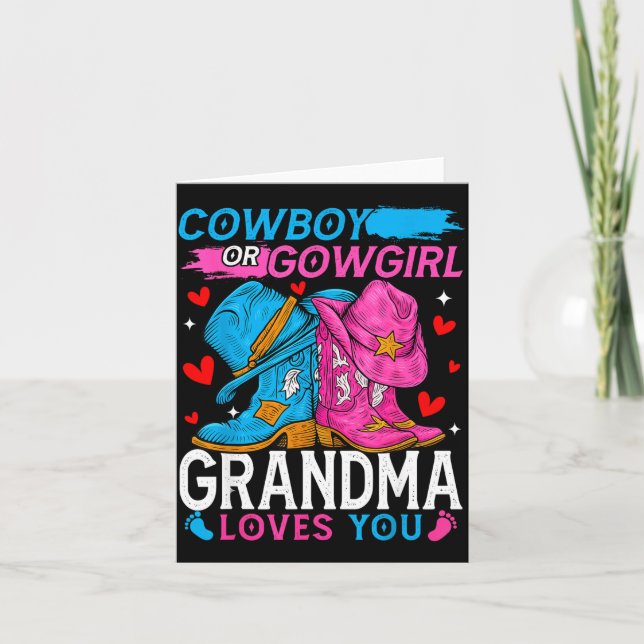 Cowboy Or Cowgirl Grandma Loves You Gender Reveal  Karte (Vorderseite)