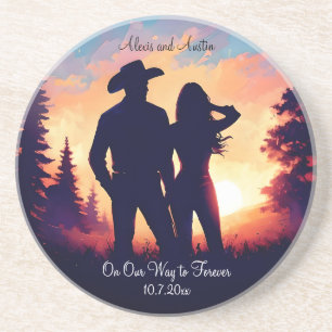 Cowboy-Paar Hochzeitstag für immer Getränkeuntersetzer