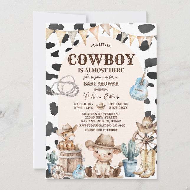 Cowboy Pattern Wild West Baby Dusche Einladung (Vorderseite)