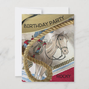 Cowboy-Pferd Sattel-Seil Sheriff Geburtstag Einladung