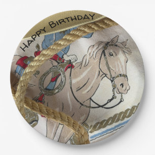 Cowboy-Pferd Sattel-Seil Sheriff Geburtstag Pappteller