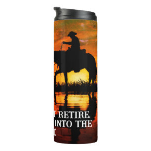 Cowboy, Pferd & Sonnenuntergang Ruhestand   Thermosbecher